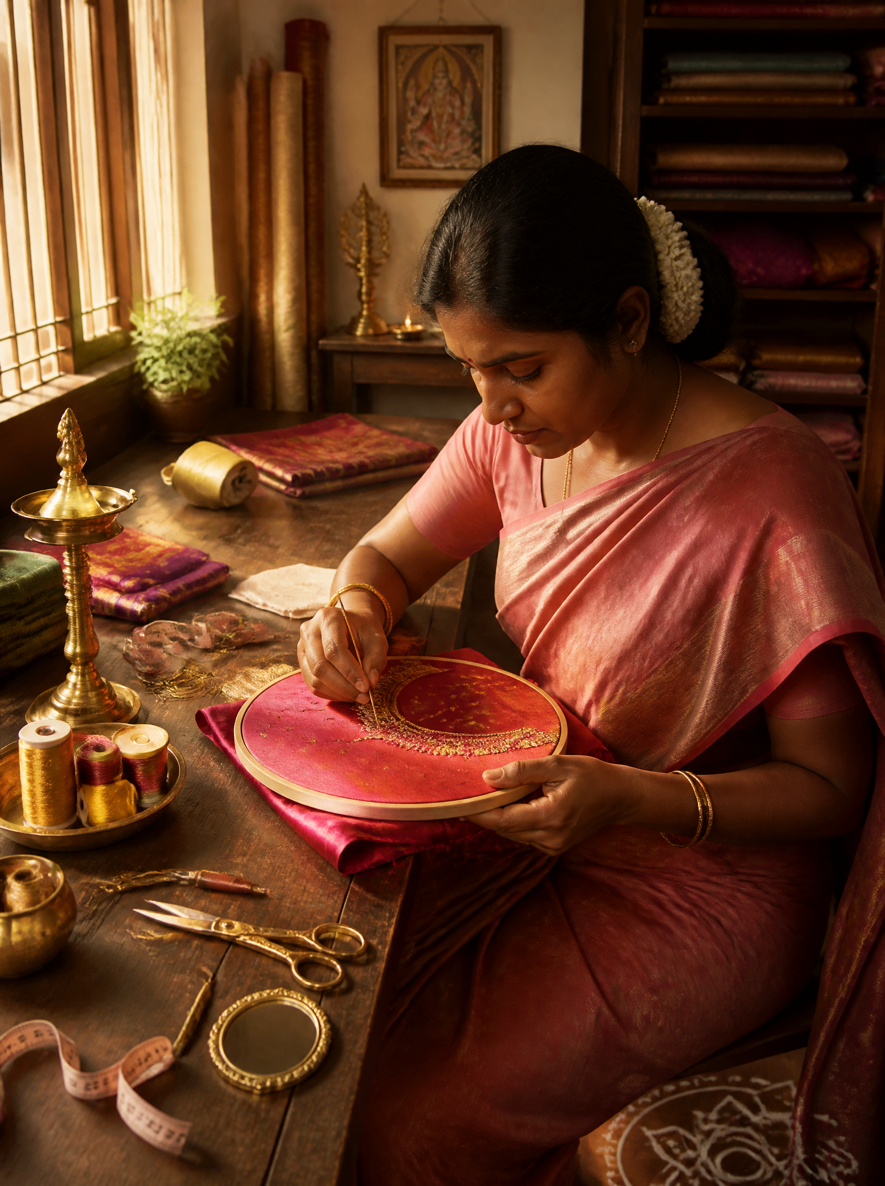 Uthra's workshop β artisan at work in Chennai